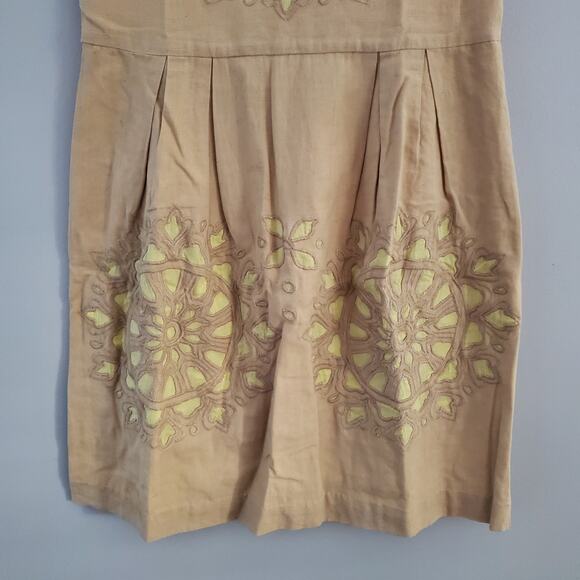 Splash Sleeveless Cotton Linen Blend Floral Embroidered Beige Sundress 10 - Picture 4 of 8